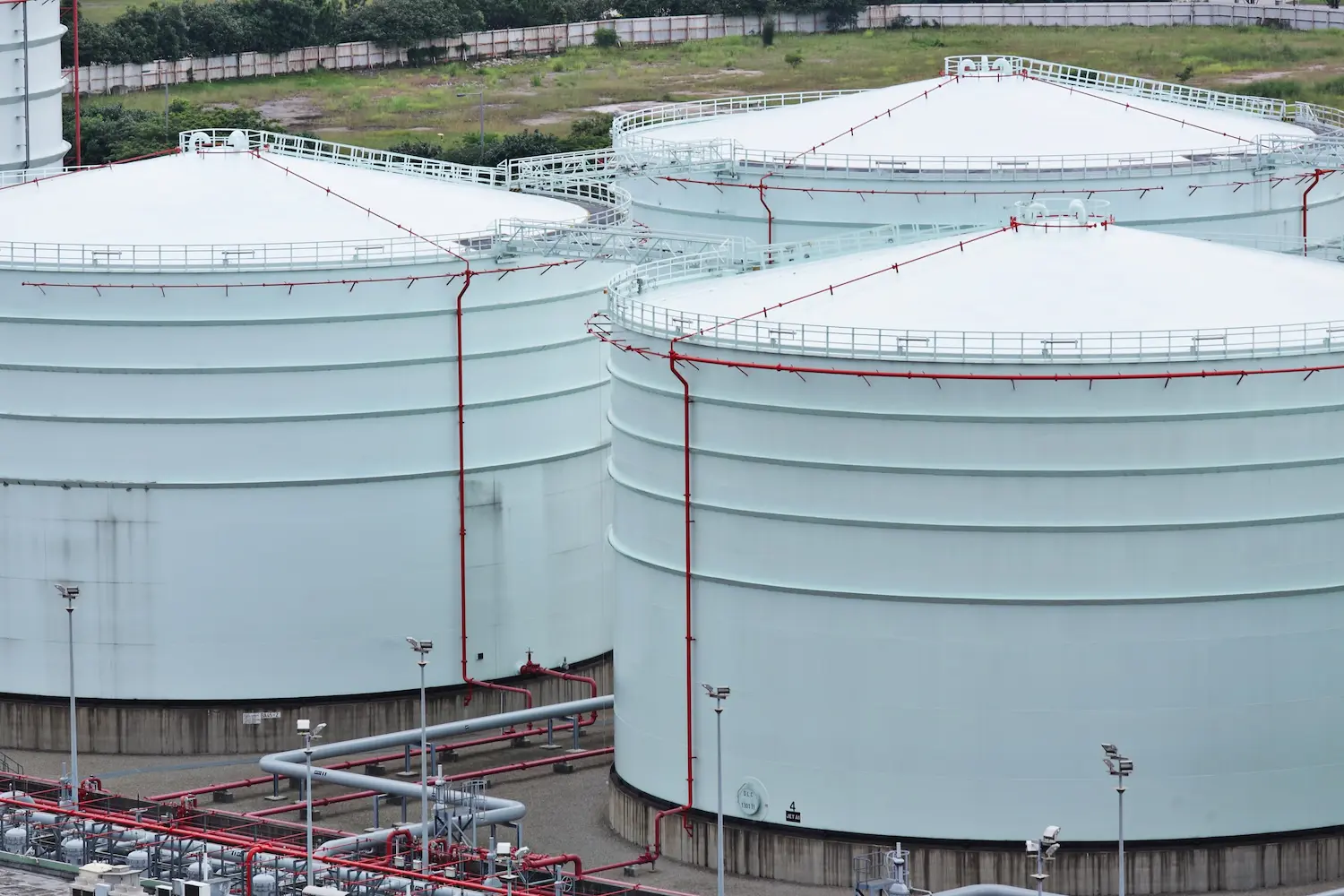 Large industrial oil storage tanks